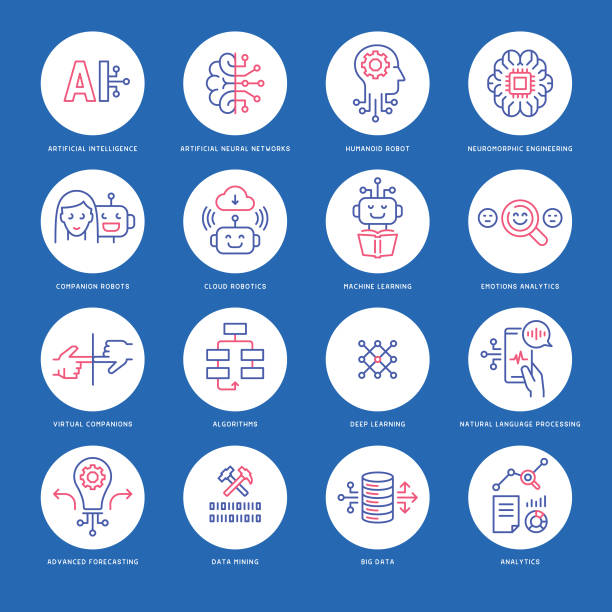 Artificial intelligence icons Editable set of vector icons on layers. robot symbols stock illustrations
