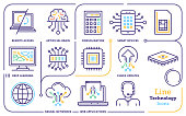 Line icon vector illustrations of artificial intelligence, machine learning, infrastructure solutions.