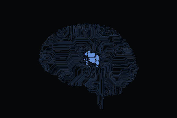 人工知能、チップの形態のニューラルネットワーク、人間の脳の形でコンピュータ脳、 - colse点のイラスト素材／クリップアート素材／マンガ素材／アイコン素材