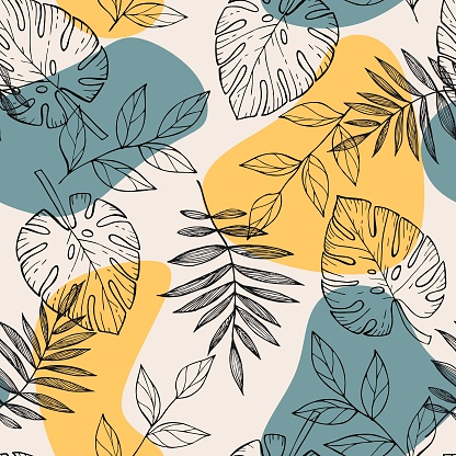 Artistic seamless pattern with abstract leaves and flowers.