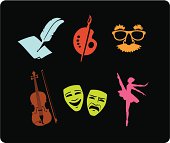Writing, art, comedy, music, theatre and dance icons. Professional clip art for your print or Web project.
