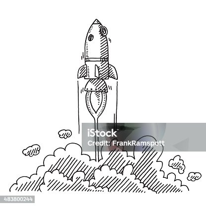 istock Ascending Rocket Startup Company Concept Drawing 483800244