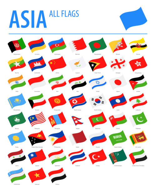 asia all flags - wektor macha płaskie ikony - uae flag stock illustrations