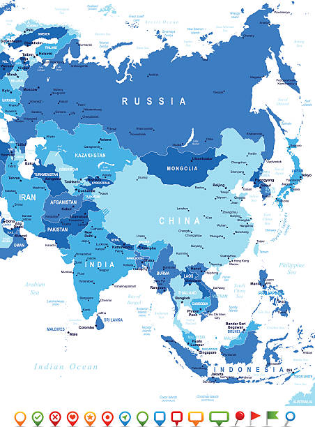 азиатско-карта и навигации иконки-иллюстрация - north korea stock illustrations