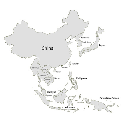 Vector illustration of a map of Asia and all its countries
