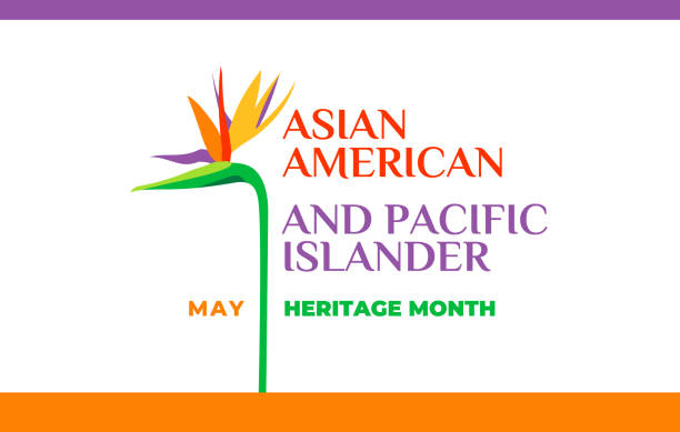 Asian American and Pacific Islander Heritage Month. Vector banner for social media, card, poster. Illustration with text, tropical plants. Asian Pacific American Heritage Month horizontal composition. Asian American and Pacific Islander Heritage Month. Vector banner for social media, card, poster. Illustration with text, tropical plants. Asian Pacific American Heritage Month horizontal composition pacific ocean stock illustrations
