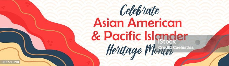 istock Asian American, Pacific Islanders Heritage month - celebration in USA. Vector banner with abstract shapes and lines in  traditional Asian colors. Greeting card, banner 1387711298