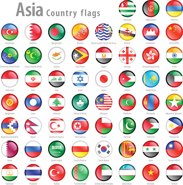 asian national flag buttons set - 印尼國旗 幅插畫檔、美工圖案、卡通及圖標