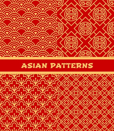 Asian seamless pattern, Korean, Chinese, Japanese