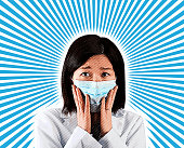 Asian Woman wearing protective face mask to avoid virus