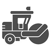 istock Asphalt roller solid icon, heavy equipment concept, steamroller truck sign on white background, Road roller icon in glyph style for mobile concept and web design. Vector graphics. 1283793380