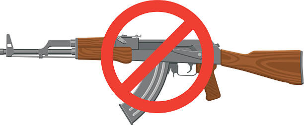 Assault Rifle Ban Vector Illustration of an assault rifle or sub-machine gun with red circle and line. nra stock illustrations