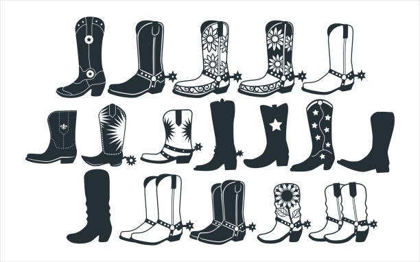 assorted cowboy boots vector graphic design template set for sticker, decoration, cutting and print file assorted cowboy boots vector graphic design template set for sticker, decoration, cutting and print file cowboy boot stock illustrations