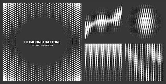 Assorted Various Contrast Halftone Hexagon Dot Texture Vector Pattern Background