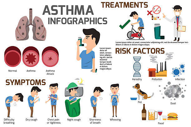 Asthma infographic elements. Detail about of asthma symptoms and vector art illustration