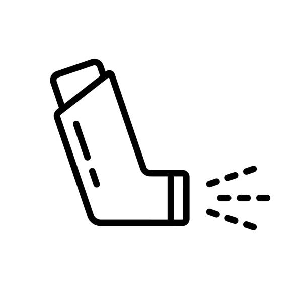 asthma-inhalator. lineares symbol - asthmainhalator stock-grafiken, -clipart, -cartoons und -symbole