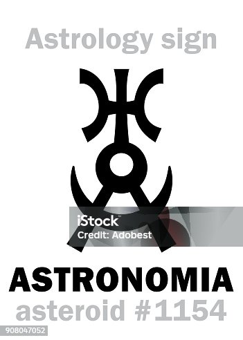 istock Astrology Alphabet: ASTRONOMIA (Uranography), asteroid #1154. Hieroglyphics character sign (original single symbol). 908047052