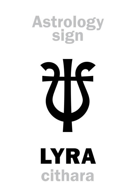 bildbanksillustrationer, clip art samt tecknat material och ikoner med astrologi alfabetet: lyra (cithara/guitare), himmelska konstellation. hieroglyfer karaktär tecken (enda symbol). - orfeus