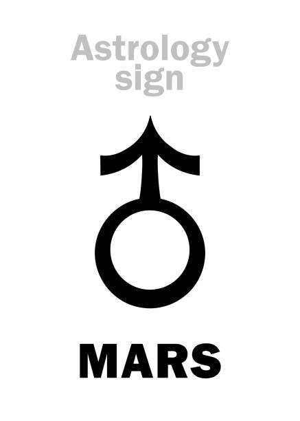 Astrology Alphabet: MARS, classic personal planet. Hieroglyphics character sign (medieval symbol, from alchemical treatise). Astrology Alphabet: MARS, classic personal planet. Hieroglyphics character sign (medieval symbol, from alchemical treatise). images of ares god of war stock illustrations