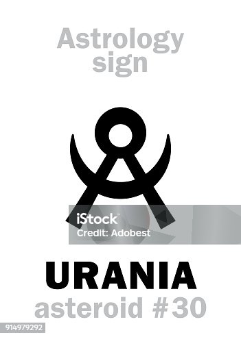 istock Astrology Alphabet: URANIA (muse of astronomy), asteroid #30. Hieroglyphics character sign (single symbol). 914979292