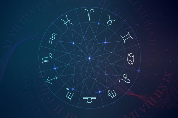 ilustrações de stock, clip art, desenhos animados e ícones de astrology and numerology concept with zodiac signs and numbers over starry sky - numerologia