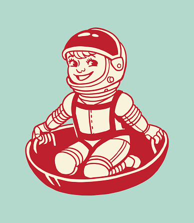 Astronaut Boy Riding a Sled