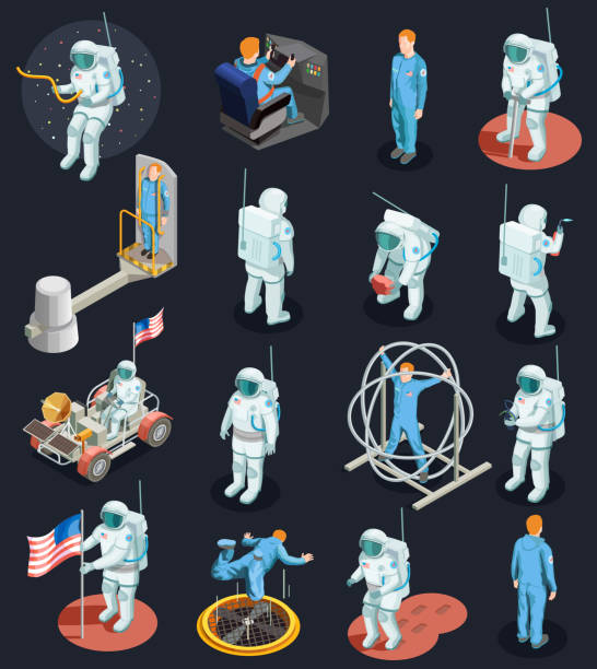 illustrations, cliparts, dessins animés et icônes de astronaute isométrique s'agit - astronaut