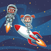Astronaut kids on spaceship vector illustration graphic design