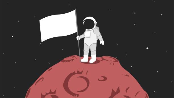 Astronaut on Mars vector art illustration