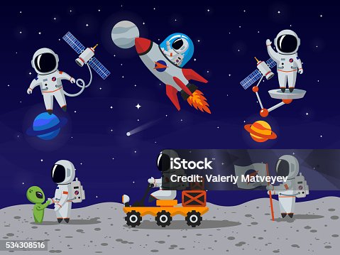 istock Astronauts vector characters set in flat cartoon style 534308516