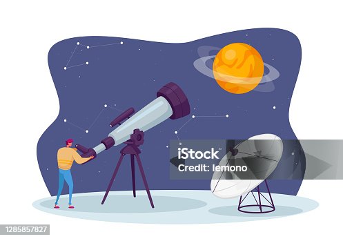 istock Astronomy Science, Male Character Watching on Space at Telescope Studying Cosmos. Universe Exploration, Investigation 1285857827