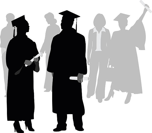 At Last A-Digit graduation silhouettes stock illustrations
