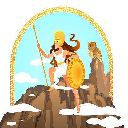 Athena Olympian Greek Goddess Holding Gold Spear
