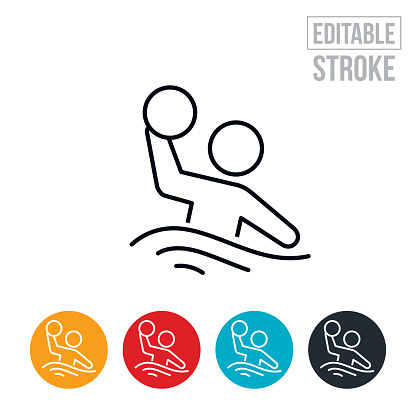 Athlete Playing Water Polo Thin Line Icon - Editable Stroke