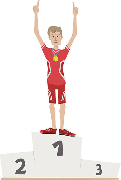 Athlete stands on the podium vector art illustration
