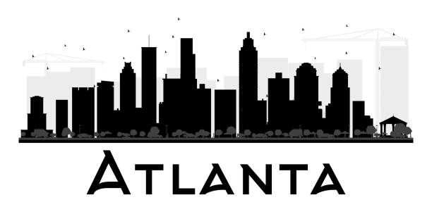 Atlanta City skyline black and white silhouette. Atlanta City skyline black and white silhouette. Vector illustration. Simple flat concept for tourism presentation, banner, placard or web site. Business travel concept. Cityscape with landmarks atlanta stock illustrations
