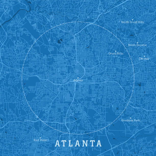 Atlanta GA City Vector Road Map Blue Text vector art illustration
