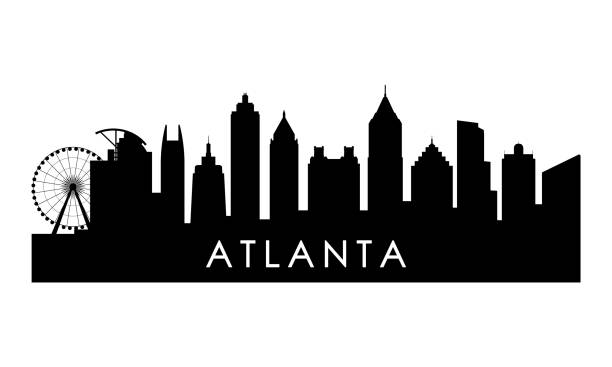 亞特蘭大喬治亞州天際線剪影。黑色亞特蘭大城市設計孤立在白色背景。 - skyline 幅插畫檔、美工圖案、卡通及圖標