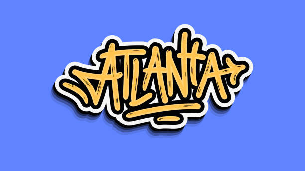 ilustraciones, imágenes clip art, dibujos animados e iconos de stock de atlanta georgia usa hand lettering sticker design. - atlanta