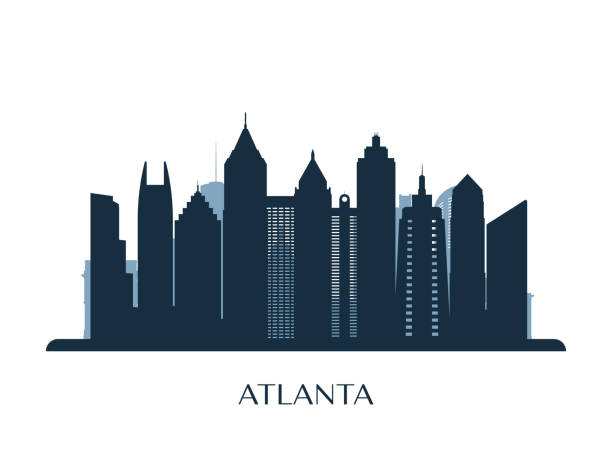 Atlanta skyline, monochrome silhouette. Vector illustration. Atlanta skyline, monochrome silhouette. Vector illustration. atlanta stock illustrations