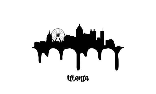 Atlanta USA black skyline silhouette vector illustration on white background with dripping ink effect. Landmarks and iconic buildings of the city, easily editable atlanta stock illustrations