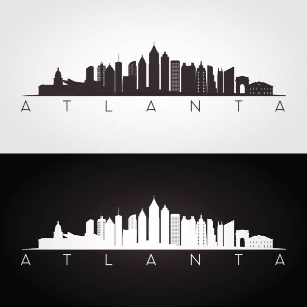 Atlanta USA skyline and landmarks silhouette Atlanta USA skyline and landmarks silhouette, black and white design, vector illustration. atlanta stock illustrations