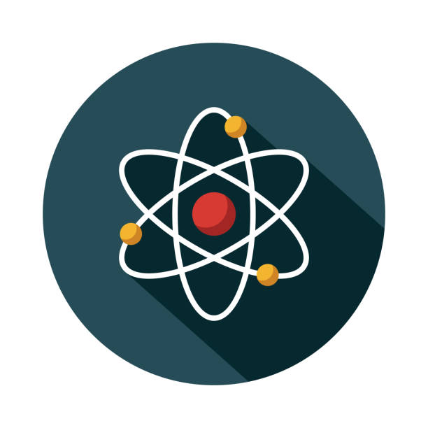 Atom Science Fiction Icon A flat design science fiction icon with long side shadow. File is built in the CMYK color space for optimal printing. Color swatches are global so it’s easy to change colors across the document. proton stock illustrations