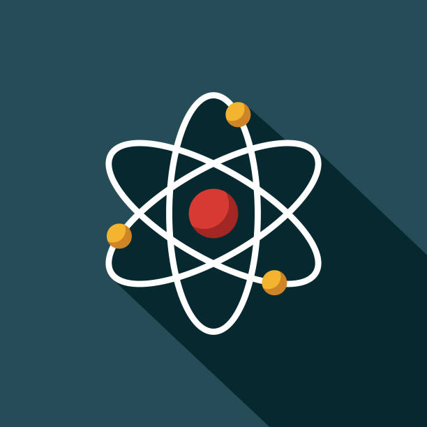 Atomic Energy Icon A flat design icon with a long shadow. File is built in the CMYK color space for optimal printing. Color swatches are global so it’s easy to change colors across the document. nuclear fusion stock illustrations