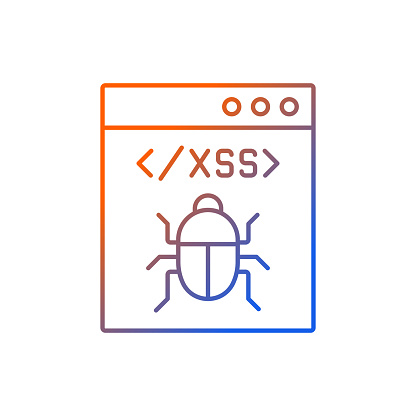 XSS attack gradient linear vector icon. Cross site scripting. Software attack. Client side code injection. Thin line color symbol. Modern style pictogram. Vector isolated outline drawing