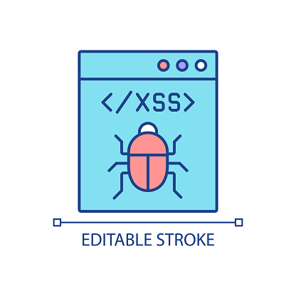 XSS attack RGB color icon. Cross site scripting. Software attack. Client side code injection. Isolated vector illustration. Simple filled line drawing. Editable stroke. Arial font used