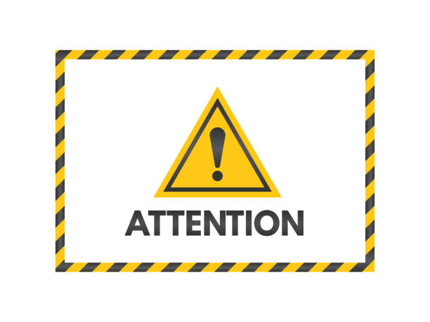 Attention sign with black and yellow ribbons. Exclamation mark isolated on white background. Pay attention banner. Yellow triangle on white backdrop. Danger symbol concept. Vector illustration Attention sign with black and yellow ribbons. Exclamation mark isolated on white background. Pay attention banner. Yellow triangle on white backdrop. Danger symbol concept. Vector illustration. concentration stock illustrations