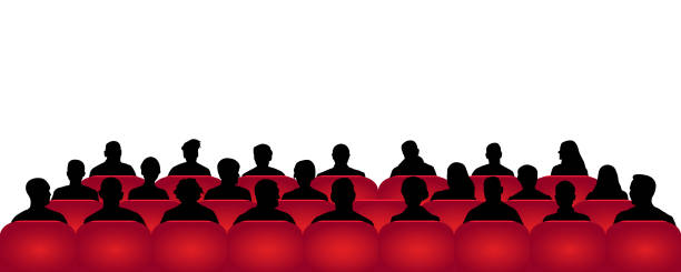 Audience cinema, theater. Crowd of people in the auditorium, silhouette vector, spectators Audience cinema, theater. Crowd of people in the auditorium, silhouette vector, spectators movie silhouettes stock illustrations