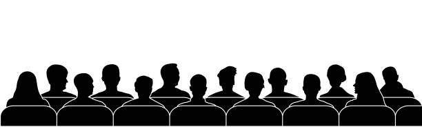 Audience cinema, theater. Public presentation anonymous faces. Crowd of people in the auditorium, silhouette vector isolated Audience cinema, theater. Public presentation anonymous faces. Crowd of people in the auditorium, silhouette vector isolated movie silhouettes stock illustrations