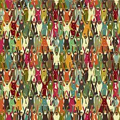 Seamless pattern compounded by a multiethnic group of people with hands up. Grouped and layered file for easy edition. You can repeat it as much as you want.